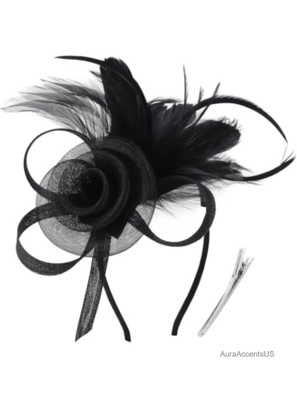 Tulle Feather Fascinator Hat Vintage Tea Party Headpiece Hair Clip Women